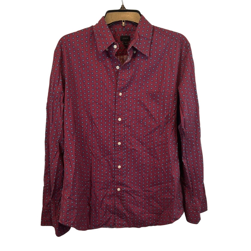J. Crew‎ Men's Red Floral Print Button Up Shirt Size M